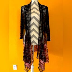 Multiples Embroidered Black Sheer Open Cardigan
